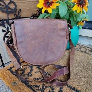 Vera Pelle Half Moon Saddlebag Italian Leather Crossbody Purse Brown Bag Italy
